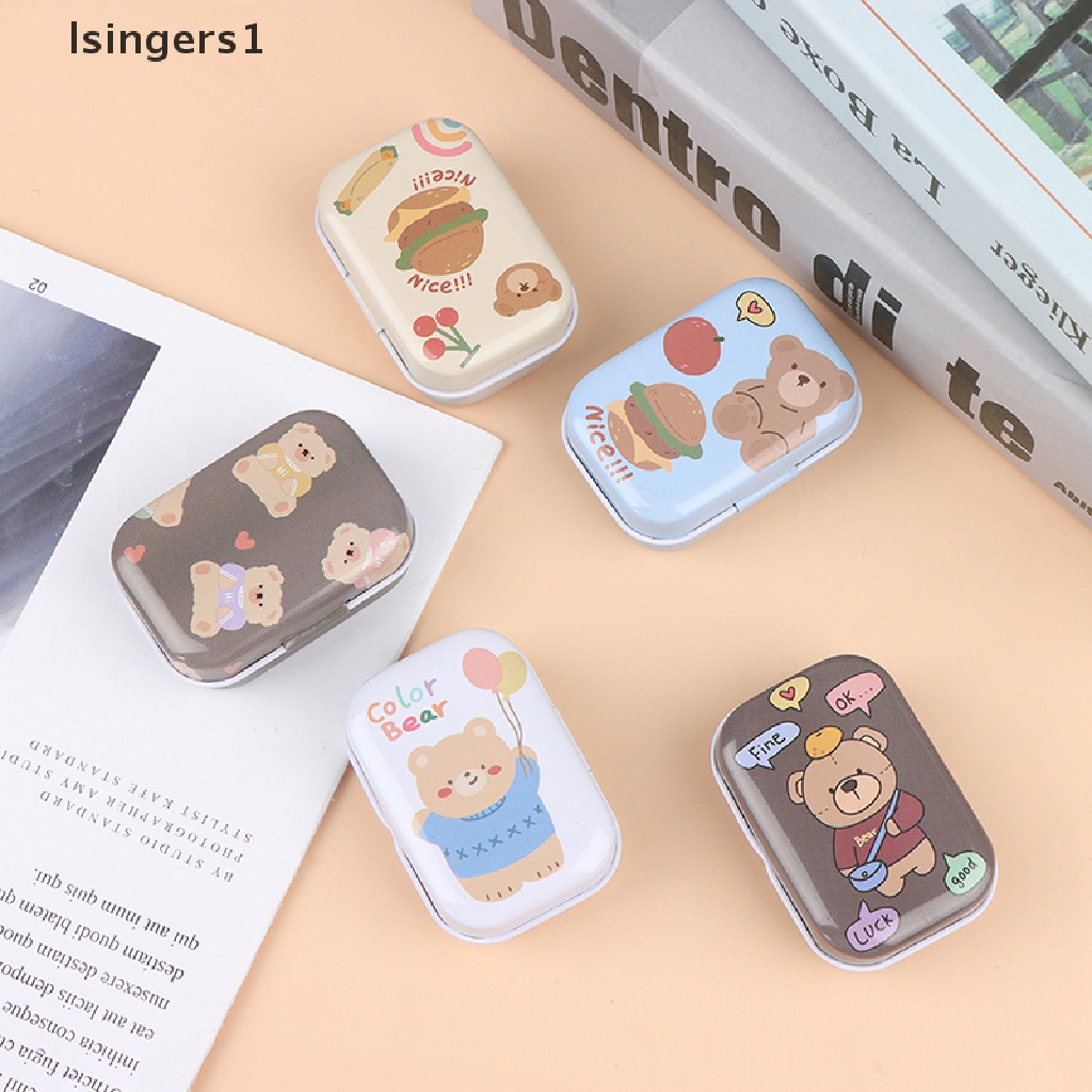 [lsingers1] Mini bear Tin Trinket Perhiasan Kotak Koin Tempat Penyimpanan Tinplate Butik RectanIe Kecil