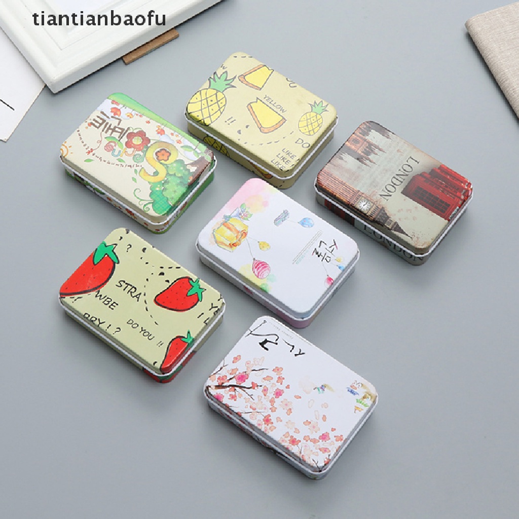 [tiantianbaofu] Mini Tin Box Kaleng Kosong Dengan Tutup Portable Persegi Panjang Wadah Penyimpanan Kecil Butik