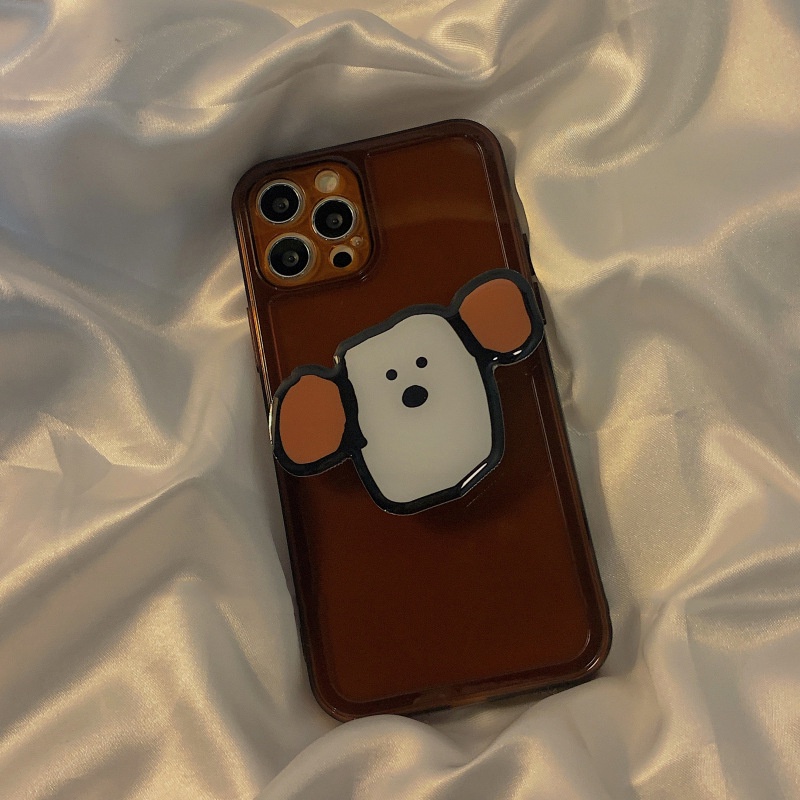 IPHONE Case Holder Ponsel Anjing Doodle Kartun Lucu Lembut TPU Transparan Coklat Cover Untuk Iphone7 8 PLUS X XR XS 11 12 13 14 MINI PRO MAX SE 2020