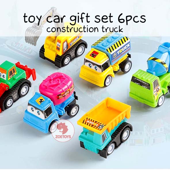 Zoetoys Toy Car Gift Set 6 pcs | Children Model Mini Vehicle Construction Fire Truck Pull Back Car | Mainan Edukasi Anak