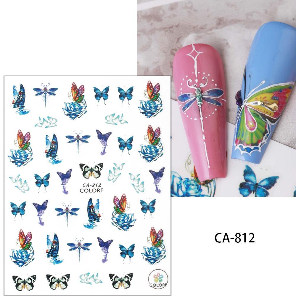 AUGUSTINA Agustina Stiker Kuku Kupu-Kupu Wanita Korea Capung Fashion Bunga Aurora Butterfly Nail Dekorasi