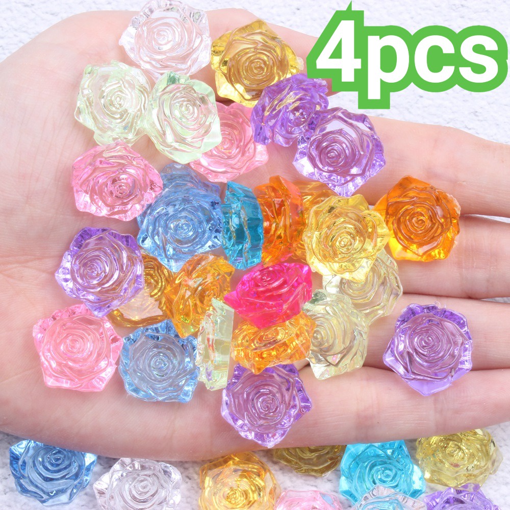 4pcs Charm Sepatu Kancing Seri Mawar Transparan -Croc/jibz/Button Croc/Charm/DIY