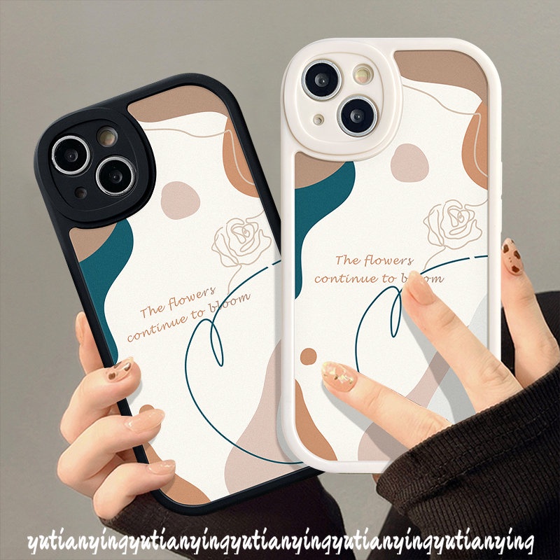 IPHONE Casing Belakang Ponsel Pasangan Lucu Kompatibel Untuk Iphone11 12 14 13 Pro Max7 8 6s 6 Plus XS XR X Max SE 2020 Creative Art Line Flowers Soft Case