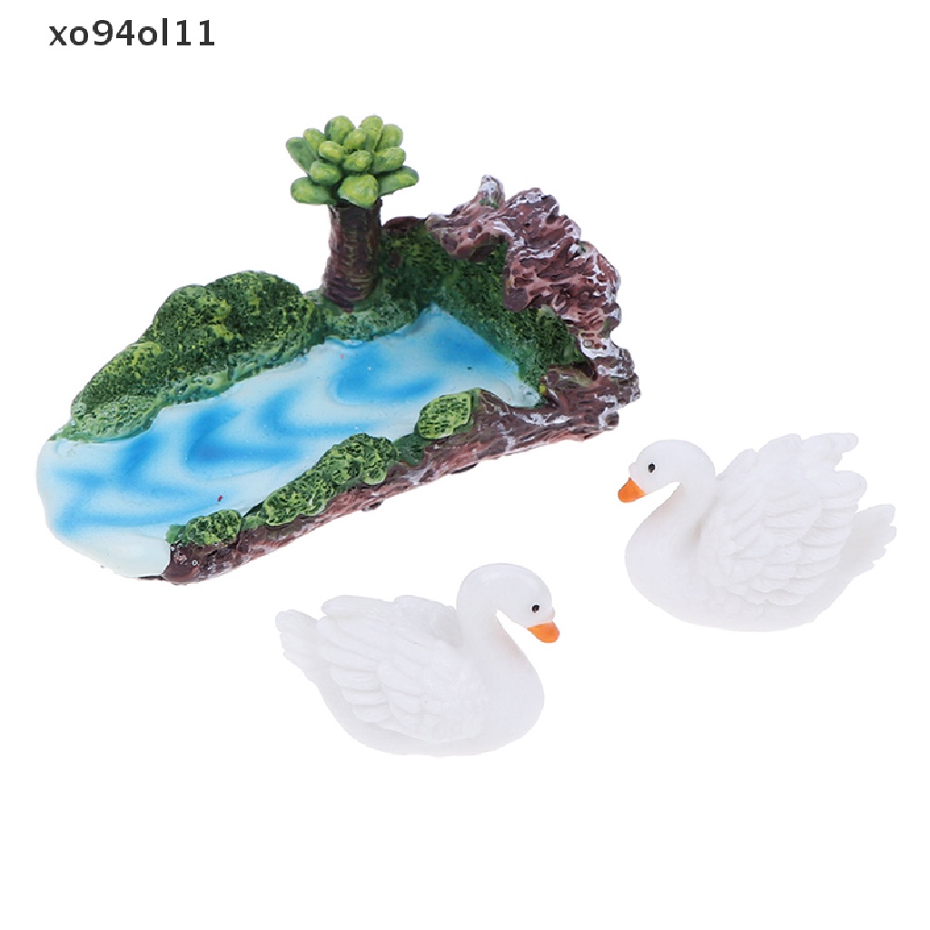 Xo 3Pcs/Set Ornamen Miniatur Patung Kelinci Swan Mikro Untuk Taman Peri DIY OL