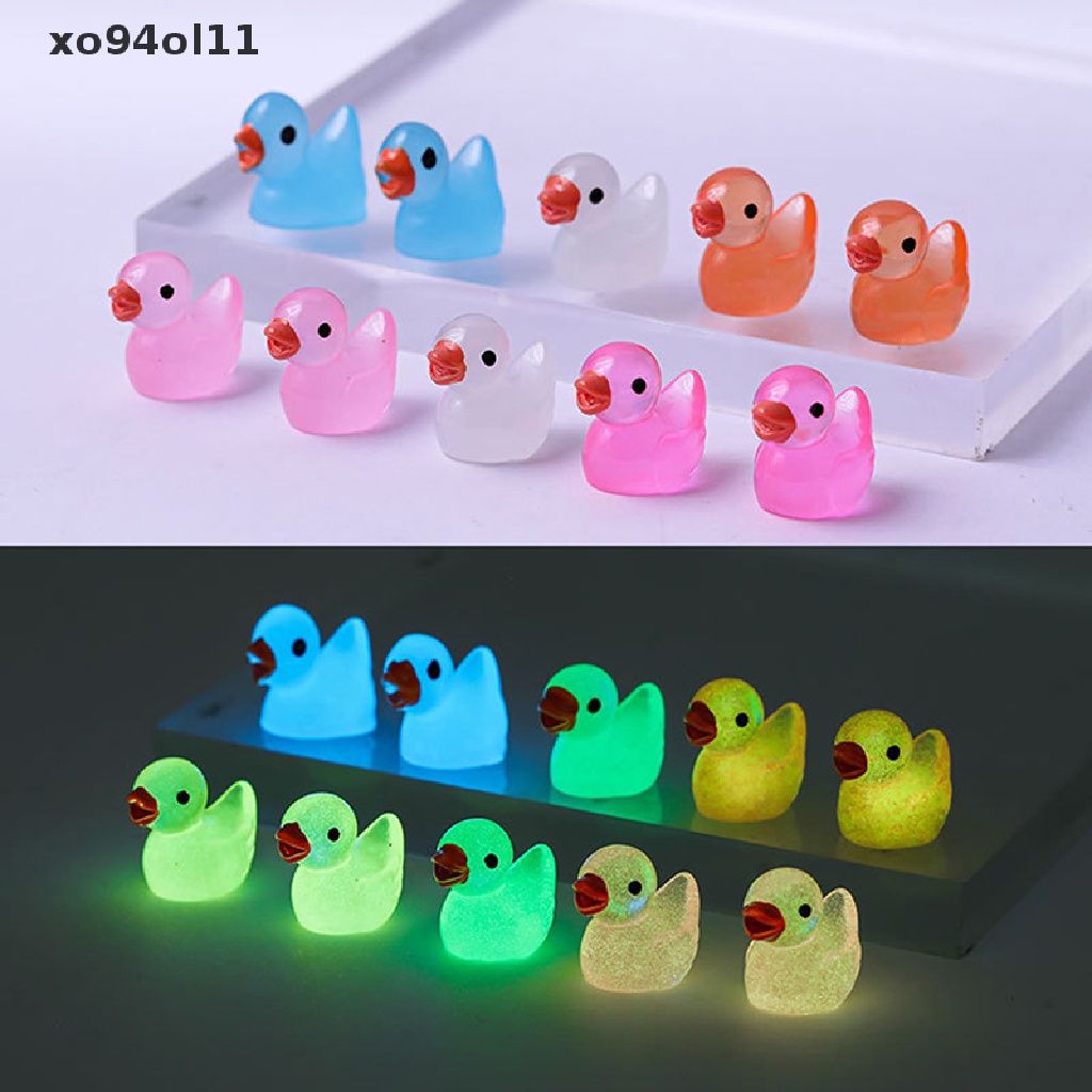 Xo 10PCS Mini Luminous Resin Ducks Glow in The Dark Miniatur Ornamen Bebek Kecil Untuk Taman DIY Rumah Boneka Bebek Aksesoris OL