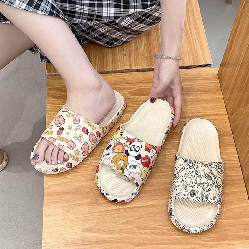 BOSJKT1555 Sandal Slop Motif Lucu &amp; Imut / Sandal Fashion Wanita