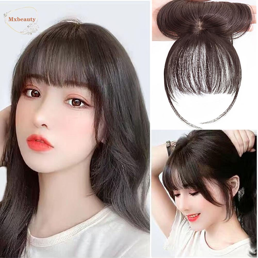 MXBEAUTY Natural Top Hair Bangs Invisible Hairpiece 3D Air Bangs Clip In Synthetic Hair Extensions With Toupee Full Cover High Temperature Fiber Fake Bangs/Multicolor