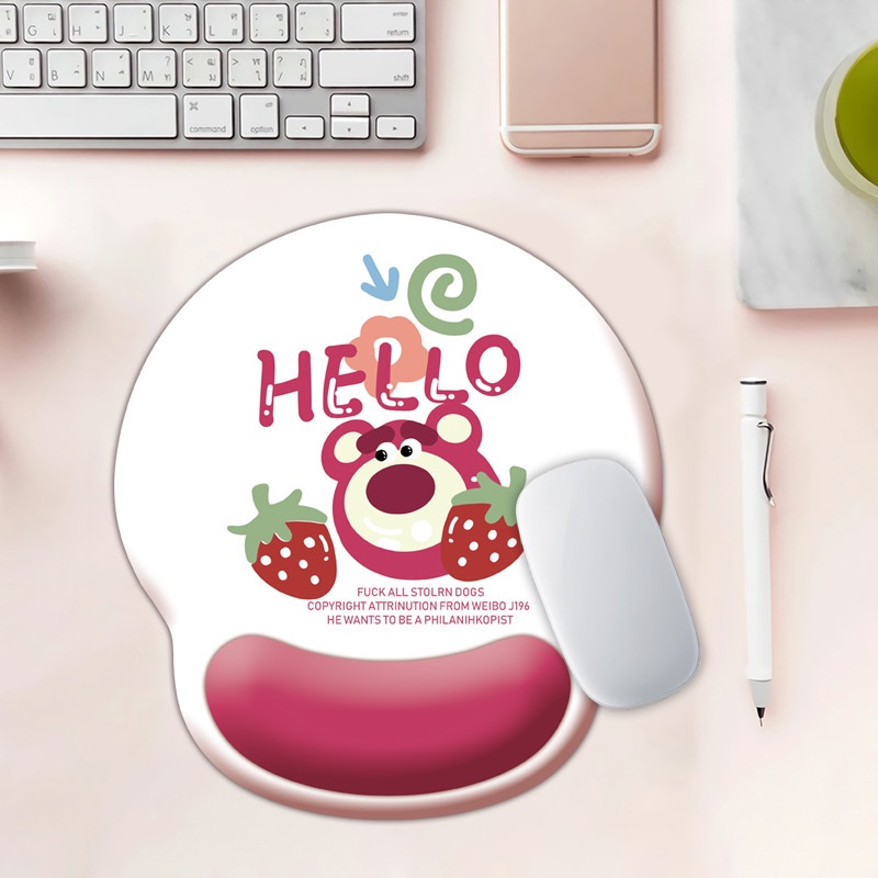 Seri Warna Putih Strawberry Bear Mouse Pad Silicon Turbus Type INS Anti -Schiping Mouse Pad Silicon Wiring Kabel Mouse Pad