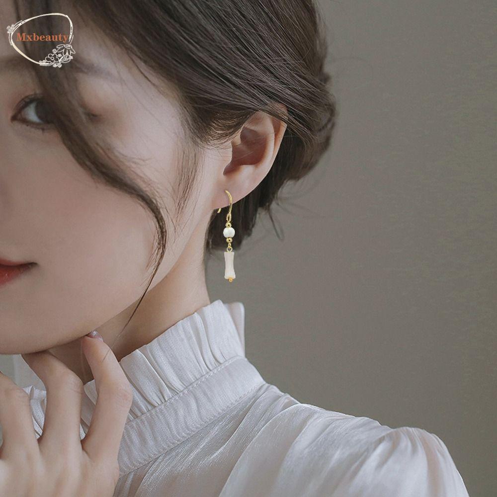 Mxbeauty Wanita Menjuntai Anting Elegan Pesona Mutiara Imitasi Fashion Perhiasan Hetian Giok Gadis Hadiah Drop Earrings