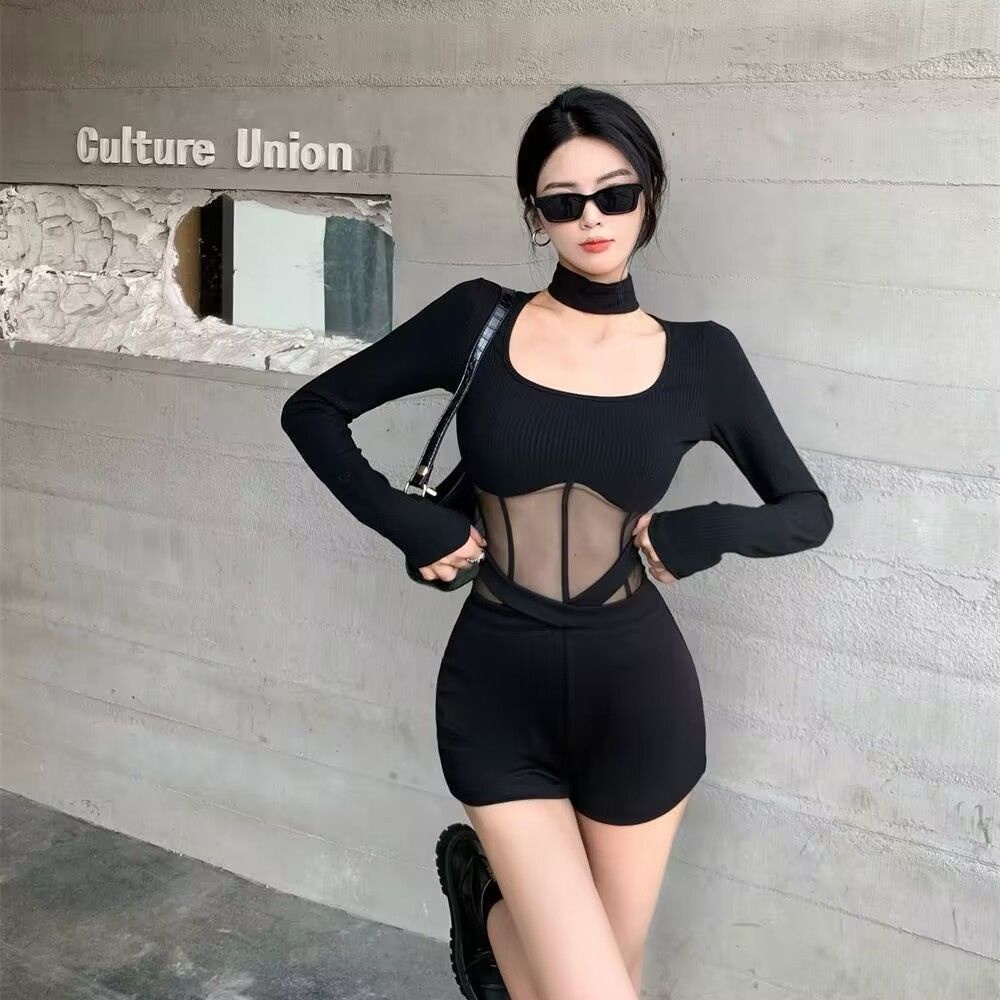 Red Fashion Renda Super Pedas Top Kasual Slim Lengan Panjang T-shirt Wanita Jangkar Baru Mesh Pakaian Luar Kemeja Bottoming