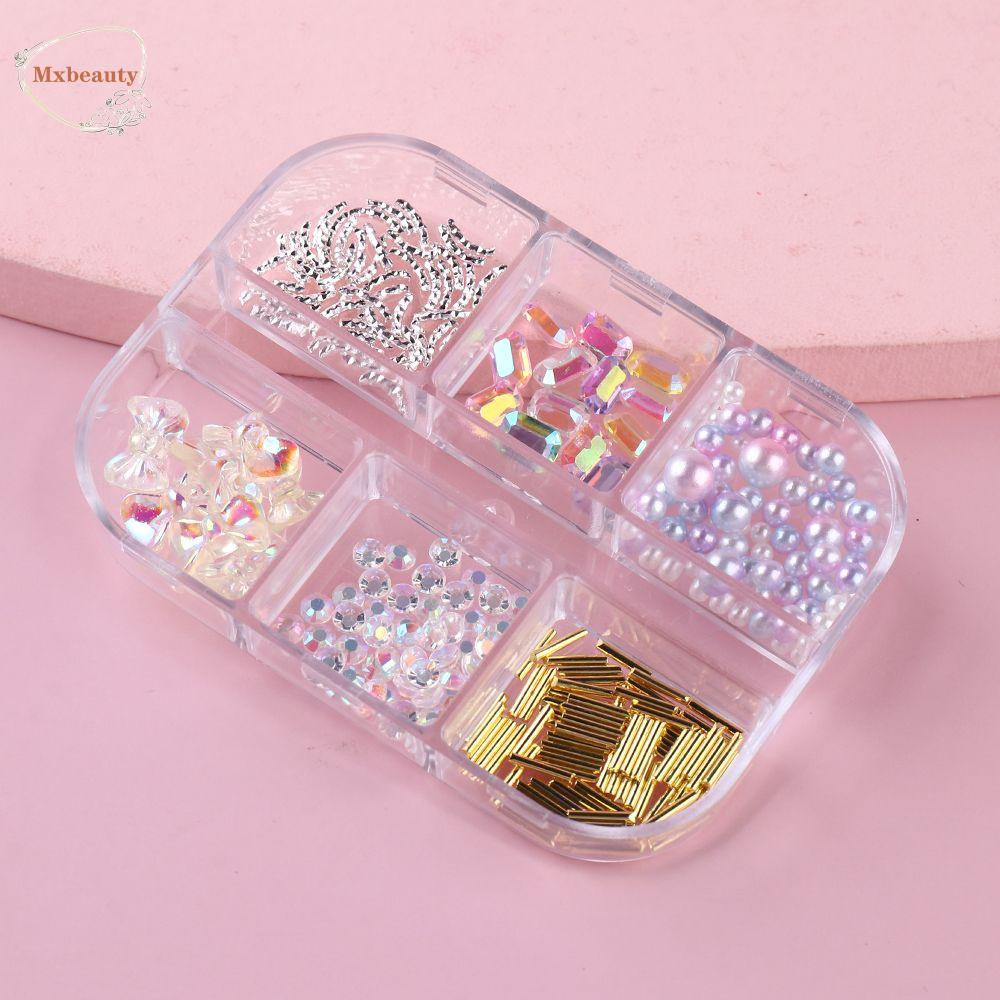 Mxbeauty 3D Pesona Kuku Lucu DIY Mutiara Dekorasi Kuku Set Busur Persegi Berlian Campuran Nail Art Perhiasan