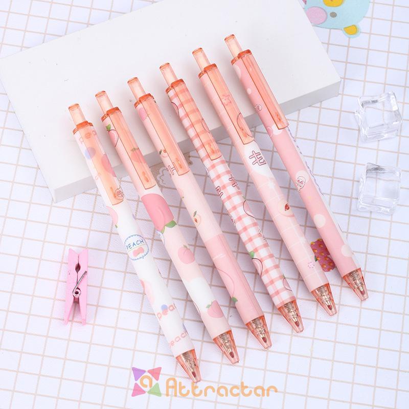 

✨In Stock Student Peach Juice Press Pen Cute Gel Pen Girl Press 0.5 Black Pen-AT