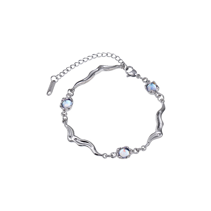 Ifyou Gelang Perak Moonstone Y2K Tidak Teratur Adjustable Bangles Untuk Perhiasan Aksesoris Wanita