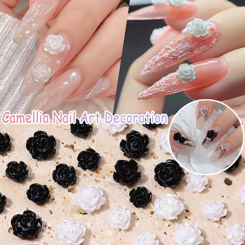 [Unggulan] 50pcs/bag Camellia Nail Art Dekorasi 3D Resin Datar Bunga Mawar Nail Art Berlian Imitasi Untuk Ujung Kuku Manicure UV Gel Polish Decor DIY Aksesoris Manicure Glitter Stone