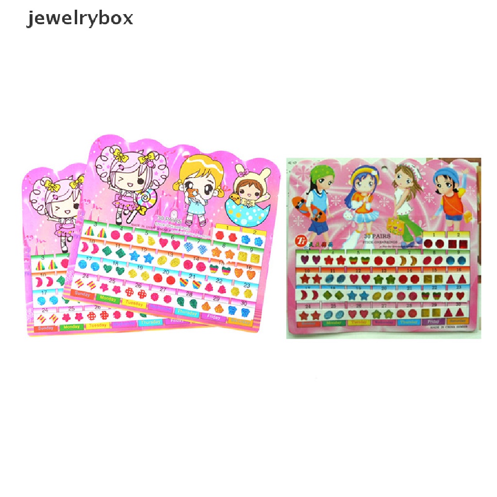 [jewelrybox] 1lembar Colorful Kid Crystal Stick Anting Stiker Anak Perhiasan Pesta Mainan Hadiah Butik Fashion