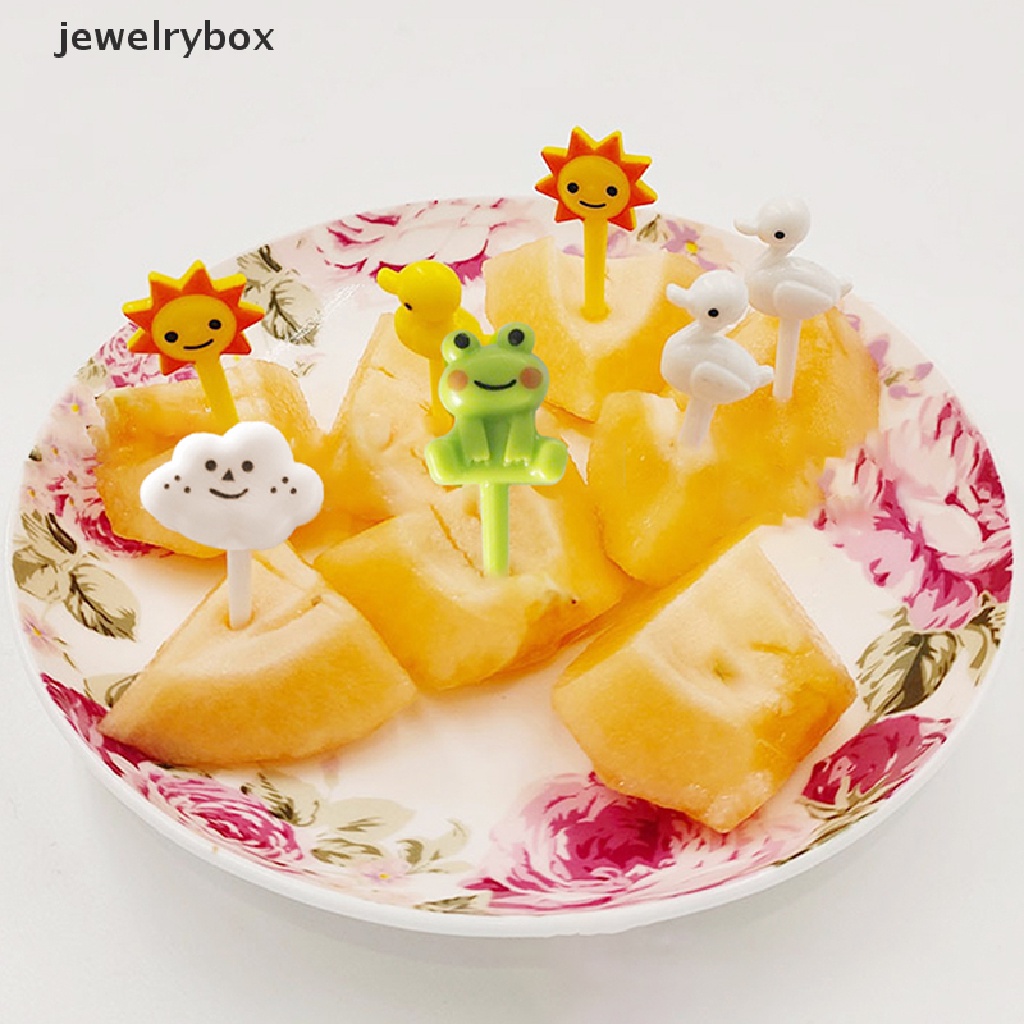 [jewelrybox] 8pcs Animal Sun Cake Garpu Buah Food Grade Plastik Mini Kartun Anak Pesta Dekorasi Butik