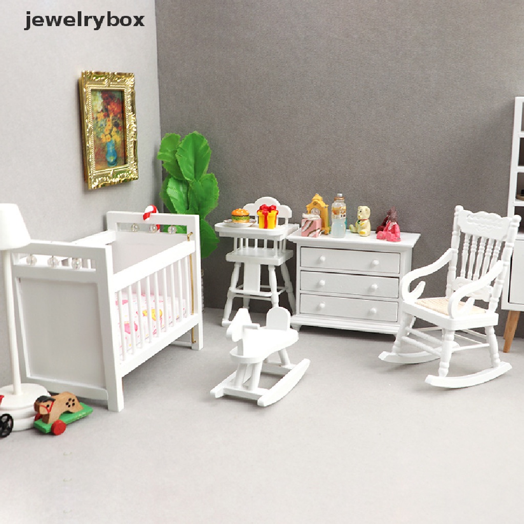 [jewelrybox] 1: 12set Furniture Rumah Boneka Dipan Bayi Kursi Goyang Kursi Goyang Kabinet Dekorasi Butik