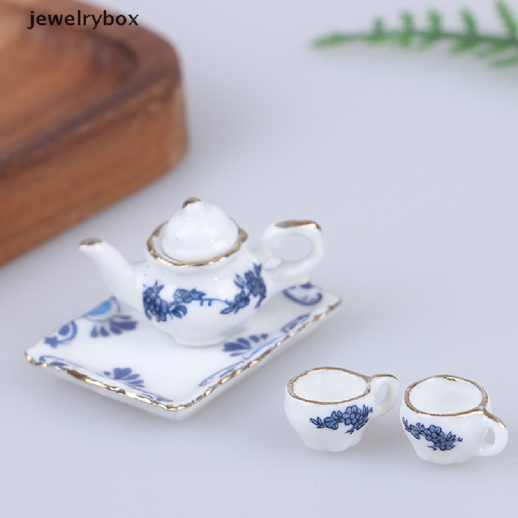 [jewelrybox] 6 Pcs Rumah Boneka Miniatur Peralatan Makan Porcelain Tea Set Piring Cangkir -Motif Bunga Butik