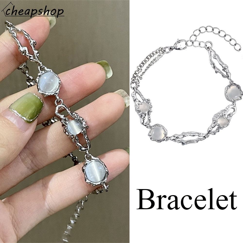 Ifyou Gelang Perak Moonstone Y2K Gelang Manik-Manik Hollow Untuk Perhiasan Aksesoris Wanita