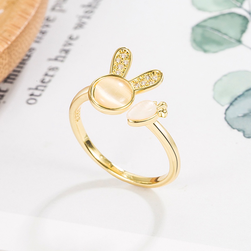 Opal Korea Baru Lucu Bunny Ring Fashion Temperamen Sederhana Joker Terbuka Cincin Tembaga Perhiasan Wanita