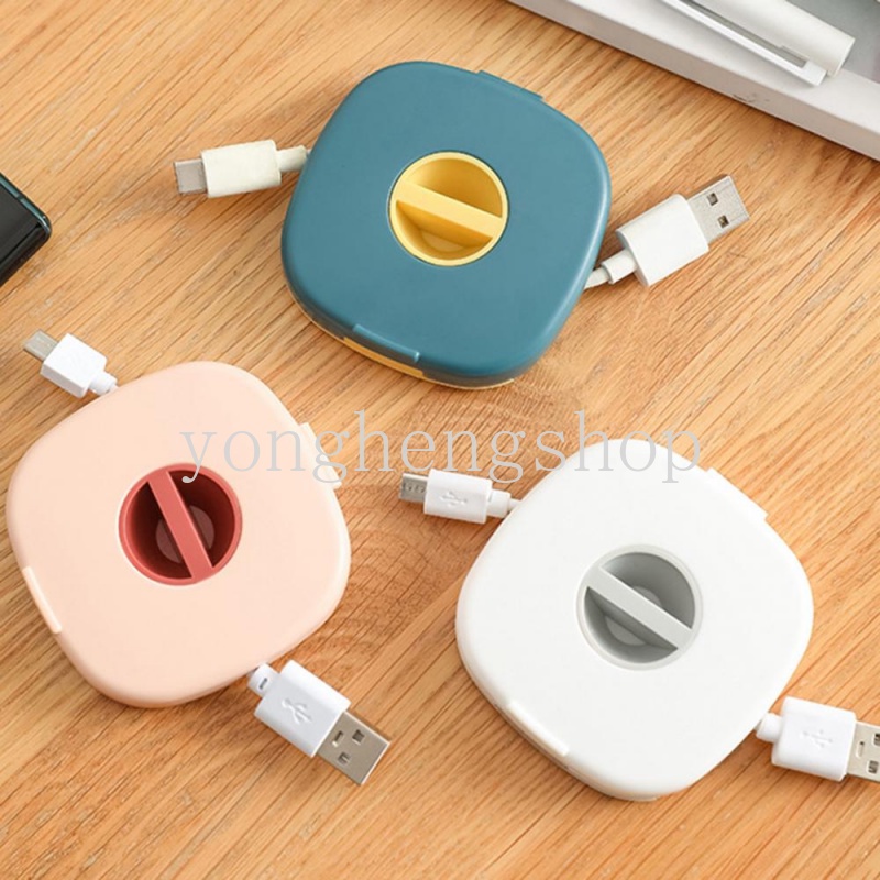 Kreatif Data Line Cable Organizer Rotating Cable Winder Box Travel Portabel Telepon Charging Wire Storage Case Dengan Phone Holder Earphone Cord Storage