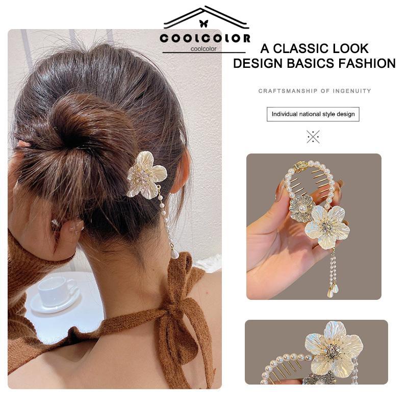 COD❤️Jepit Rambut Jumbai Bunga Camellia  Klip Cakar Rambut Kepala Bola Aksesoris Fashion Wanita- cl