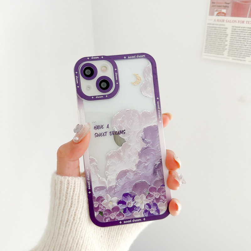 【 Angel Eye】Nice Pink Purple Sakura Soft TPU Case HP iP iPhone 7 8 14 + Plus SE 2020 X XS XR Max 11 12 13 Pro Max FTD Girl Woman Casing Apple