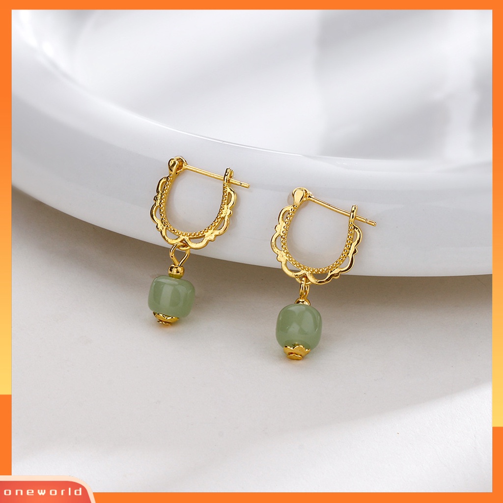 [EONE] 1pc Menjuntai Anting Gaya China Warna Emas Elegan Peri Hadiah Hypoallergenic Retro Faux Hetian Jade Drop Earring Perhiasan Aksesoris