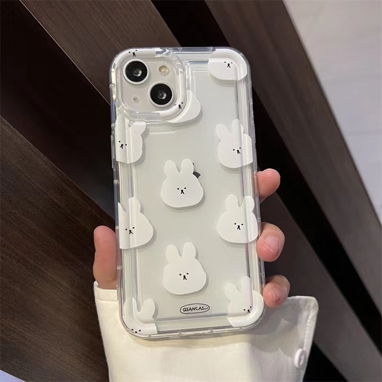 IPHONE Ins Bunny Phone Case Cocok Untuk Iphone14 14pro 14plus 13 13mini 13pro 13prm iPhone12 7Plus 8Plus Xr XS 13 12mini Pro Max Empat Sudut Casing Ponsel Transparan Tahan Guncangan