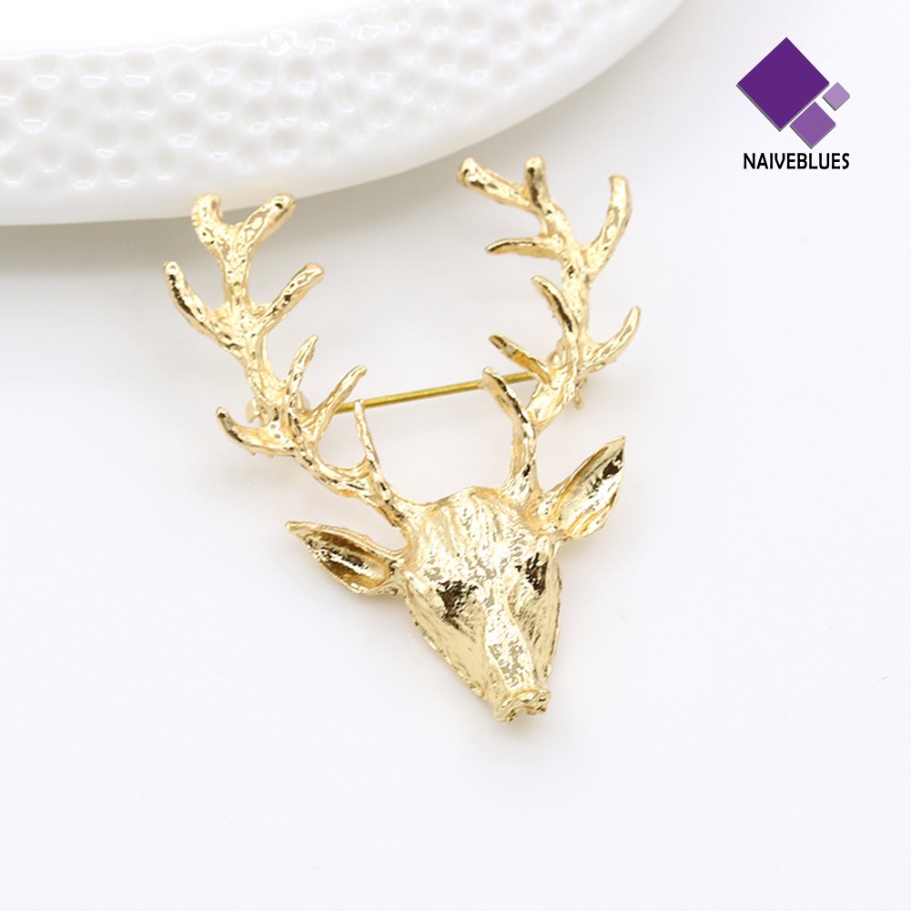 &lt; Naiveblues &gt; Fashion Unisex Tanduk Rusa Kepala Bros Pin Kerah Perhiasan Natal