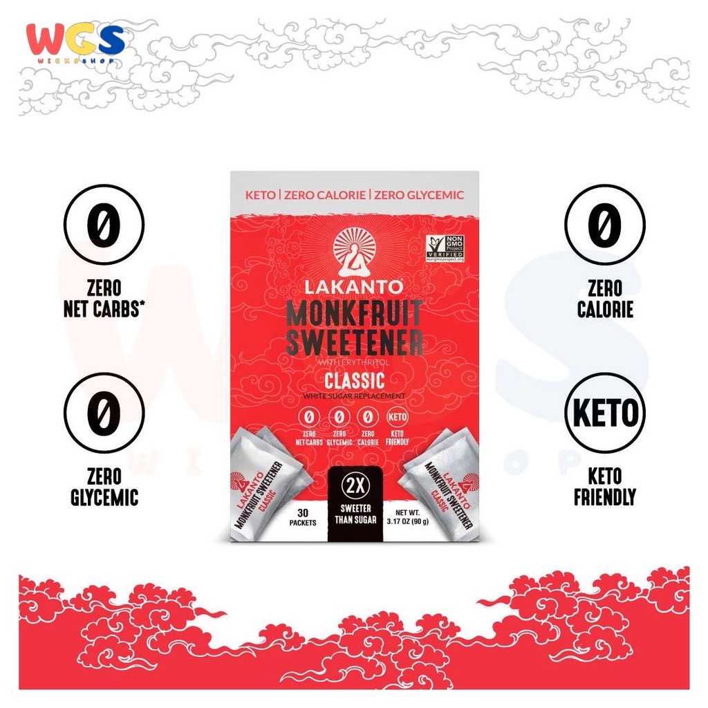 Lakanto Monkfruit Sweetener Erythritol Classic White Sugar 3g x 30p