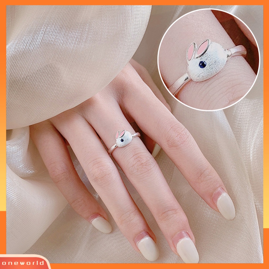 [EONE] Wanita Cincin Manis Glasir Cubic Zirconia Tergabung Adjustable Desain Pembukaan Dekoratif Hadiah Tahun Baru Kelinci Lucu Jari Telunjuk Cincin Hewan Perhiasan Aksesori Busana