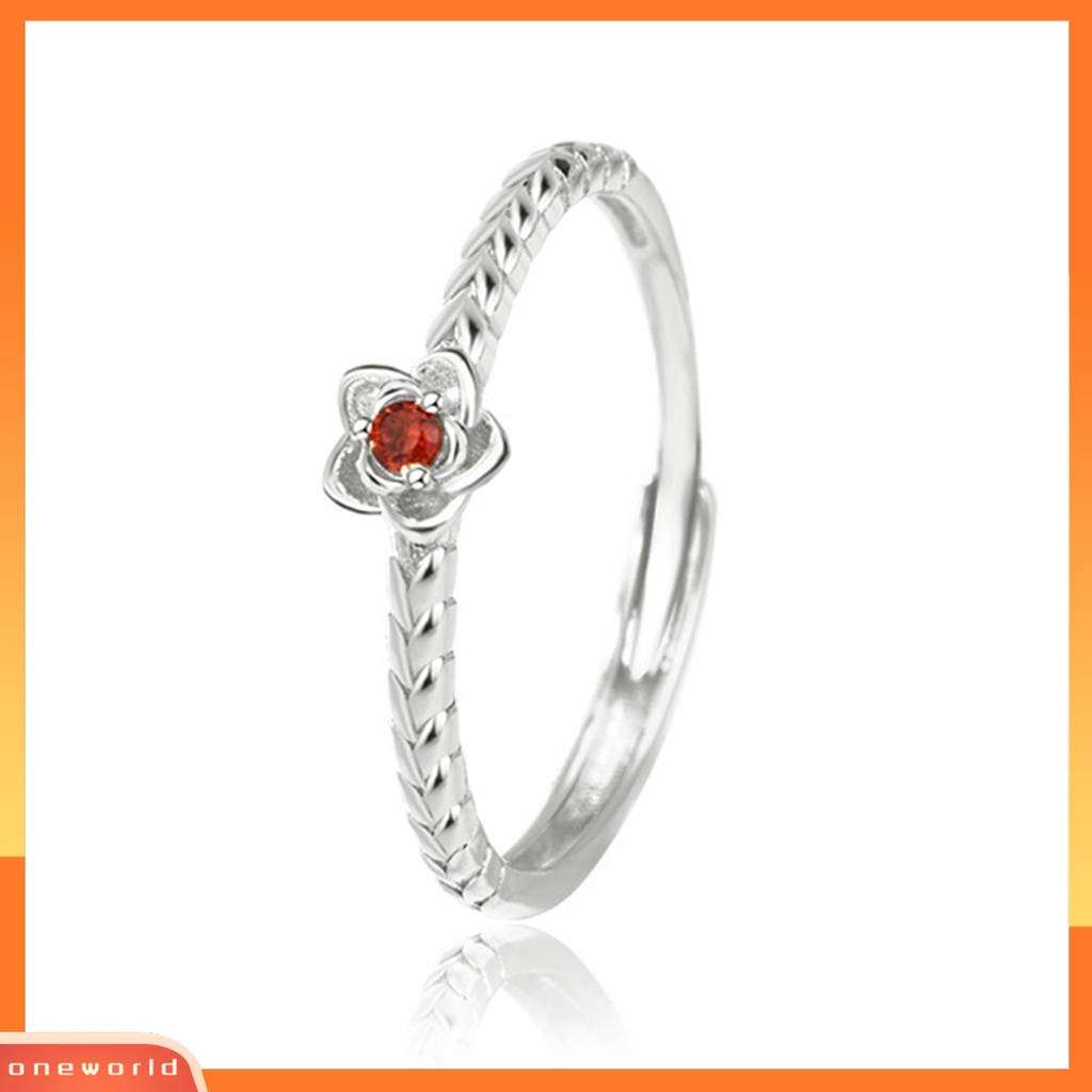 [EONE] Finger Band Adjustable Shiny Polishing Charming Flower Decor Dress Up Copper Light Mewah Cubic Zirconia Pasangan Terbuka Cincin Fashion Perhiasan