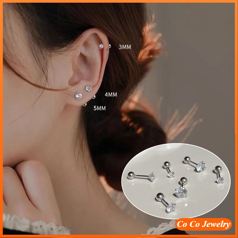 Anting Korea Simple Empat Cakar Zirkon Hypoallergenic Silver Untuk Wanita Gadis