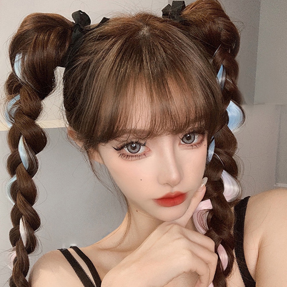 1pc Highlight Dyed Wig Ponytail Manis Keren Gadis Lurus Simulasi Wig Piece Rambut Ekstensi 60cm