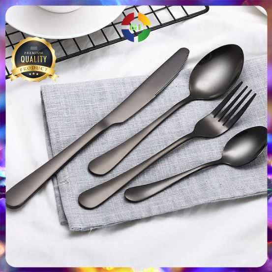 Perlengkapan Makan Sendok Garpu Pisau Cutlery Western Black