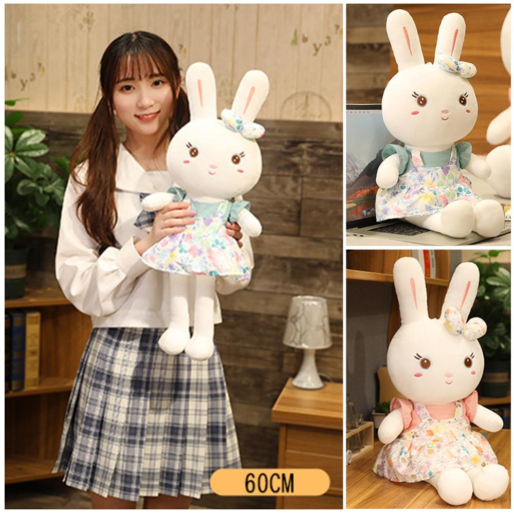 Timekey 60cm Kelinci Lucu Mainan Mewah Dengan Simpul Busur Telinga Panjang Boneka Lembut Boneka Bunny Doll Mainan Tidur Anak Perempuan Anak Bayi Plush Animal Birthday Toy B2P3