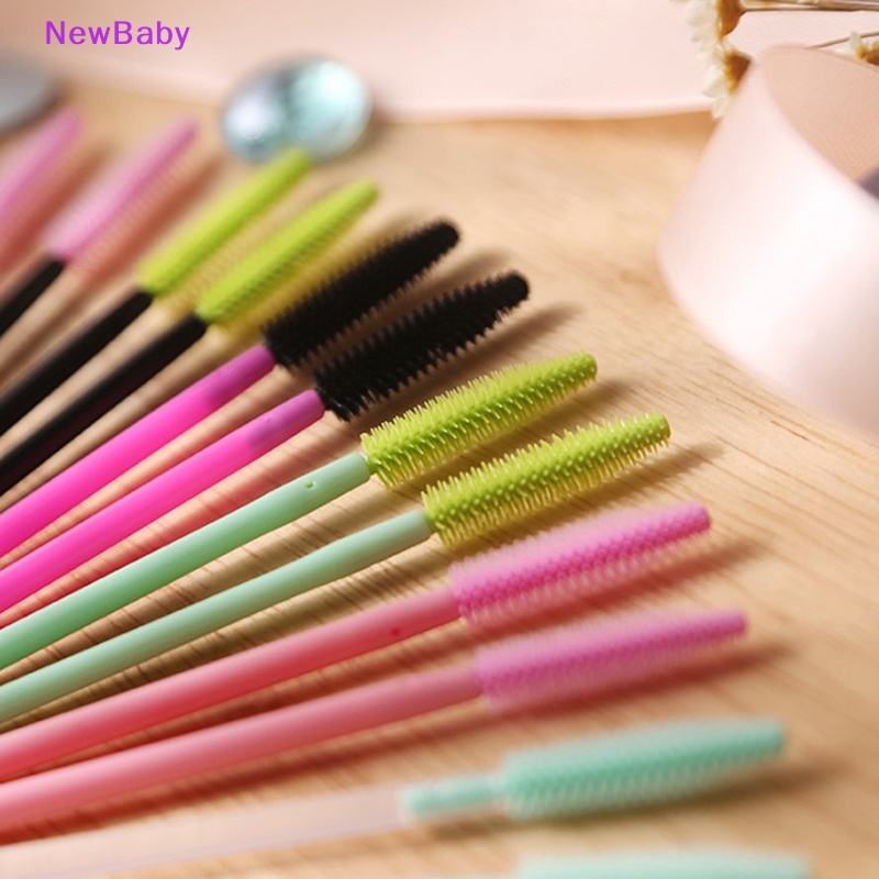 Newbaby 50xsekali Pakai Silicone Eyelashes Brushes white Handle Aplikator Maskara ID