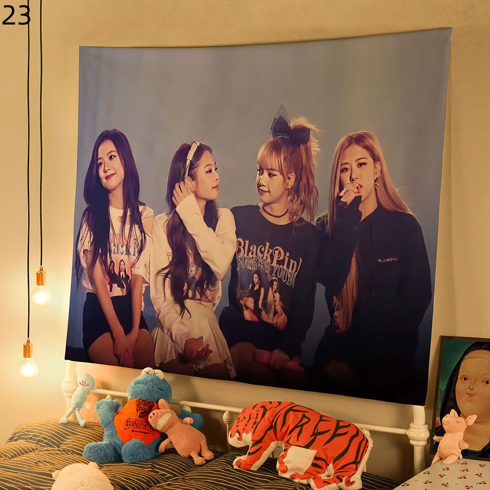 Blackpink Poster Background Kain Dekorasi Asrama Kamar Tidur Wall Cloth JISOO JENNIE ROSE LISA Keliling Blackpink