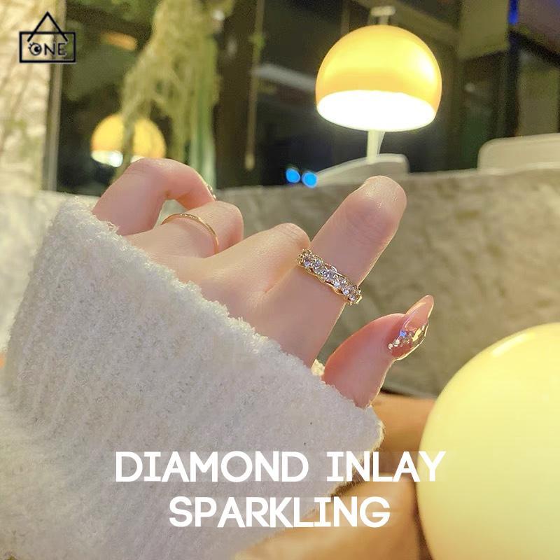 COD❤️Cincin set berlian untuk wanita desain kelas tinggi yang modis dan dipersonalisasi cincin jari terbuka yang dapat disesuaikan-A.one