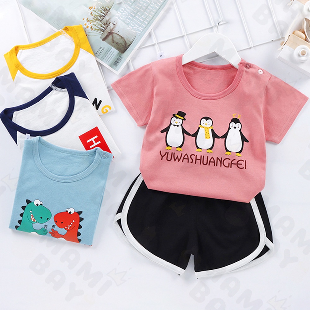 OKEYI Baju Bayi lengan pendek Set Motif Lucu Kaos Bayi Import Setelan Baju Bayi 0-2Tahun