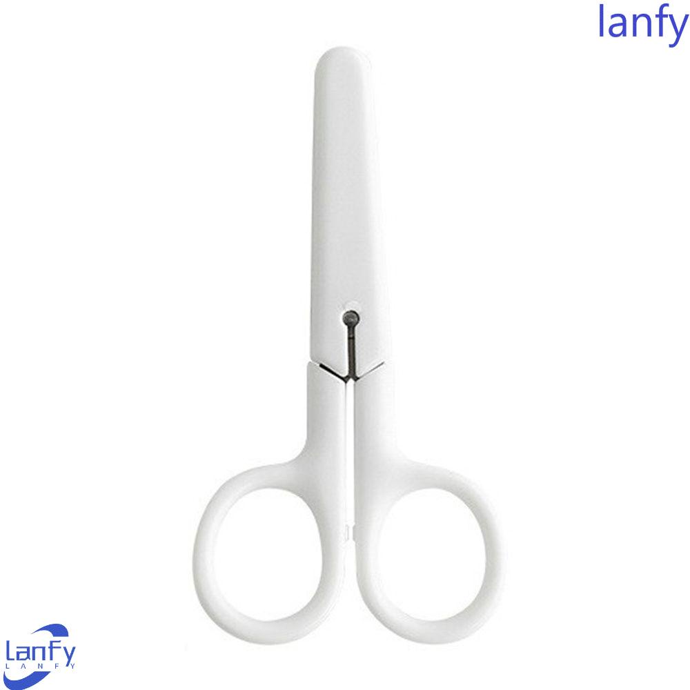 Lanfy Scissor Portable Safety Mini Untuk Kertas Dengan Penutup Siswa Gunting Mungil Putih