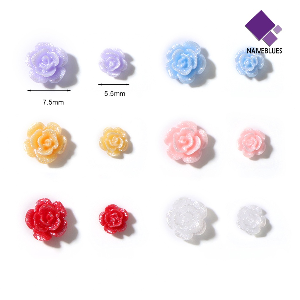 [naiveblues] 100pcs/set Hiasan Kuku Bentuk Bunga Penembus Es 3D Resin Camelia Aurora Stones Art