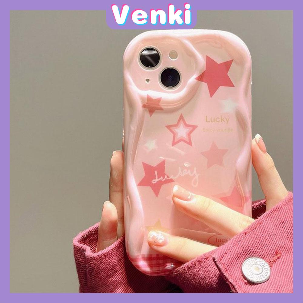 VENKI - For iPhone 14 Pro Max iPhone Soft Case TPU Curved Edge Wavy Case Pink Star Camera Protection Shockproof Compatible with iPhone 13 Pro max 12 Pro Max 11 xr xs max 7 8Plus