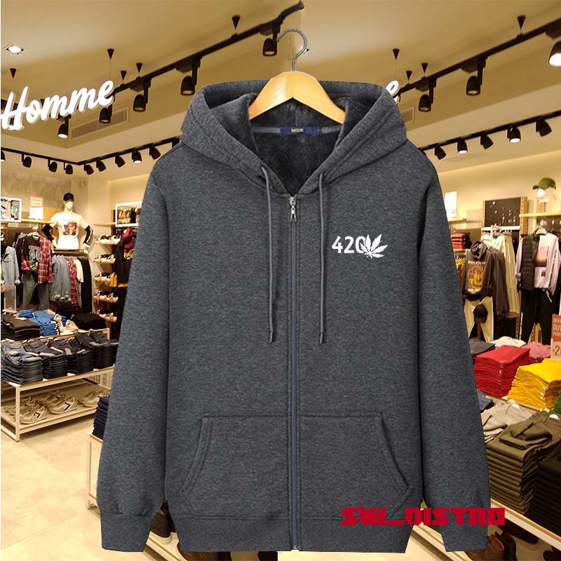 COD Jaket Hoodie Resleting 420 Logo White Pria & Wanita Bahan Flecee Non Lebel Premium Quality, Jake