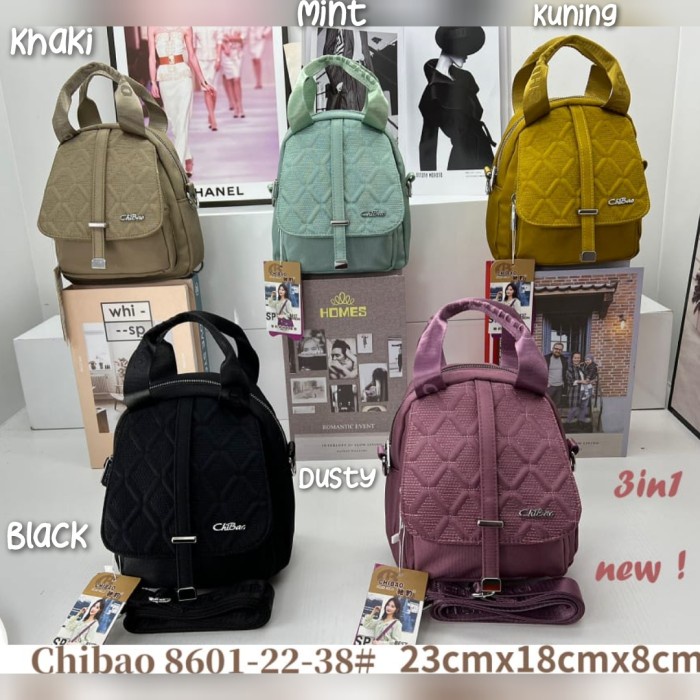 TAS WANITA ORI CHIBAO KANVAS 3in1 Ransel Slempang Jinjing CB8601 3slet - Mint