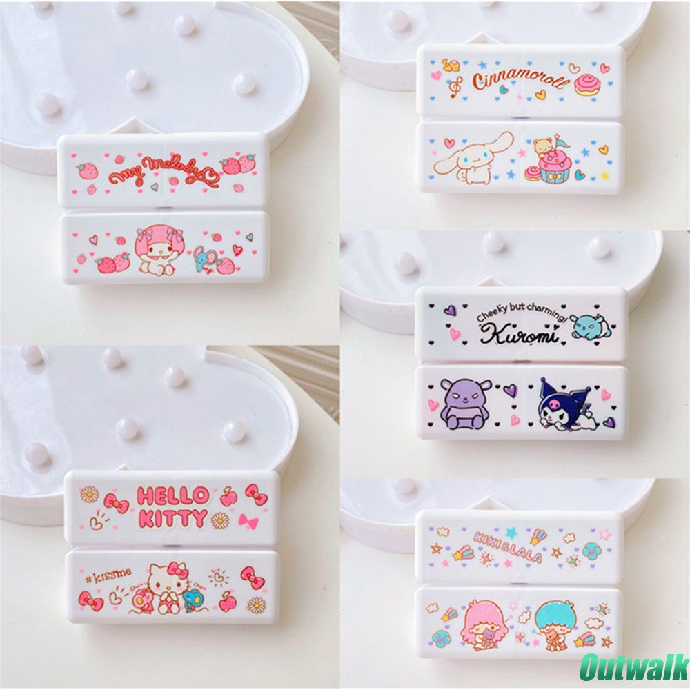 Box Sanrio Kotak Obat Kecil Kuromi My Melody Cinnamoroll Hello Kitty Mini 7-Grid Magnet Sub-Packing Kotak Penyimpanan untuk Minggu Bisnis Sub-Packing