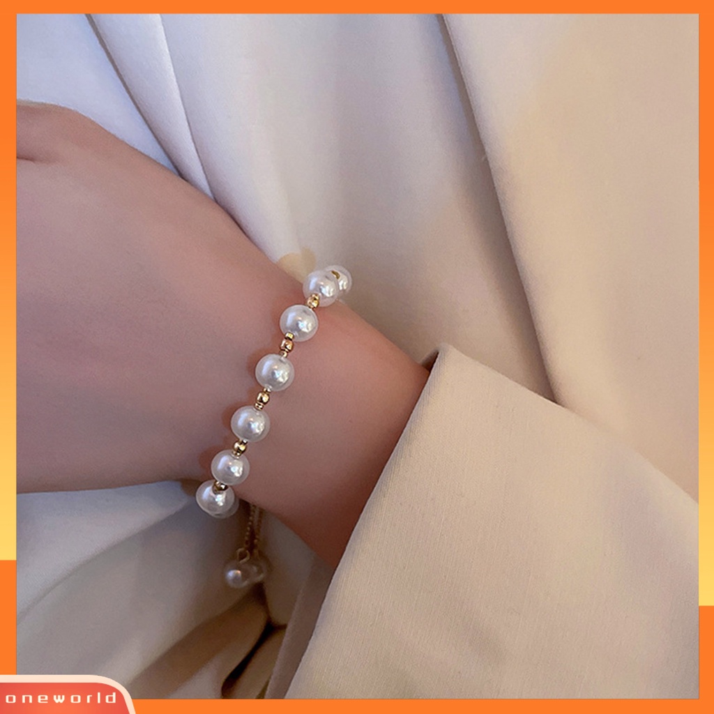 [EONE] Wanita Gelang Manik-Manik Temperamen Geometris Electroplating Adjustable Hias Hadiah Ulang Tahun Gadis Mutiara Imitasi Cuff Bracelet Fashion Perhiasan Untuk Putri