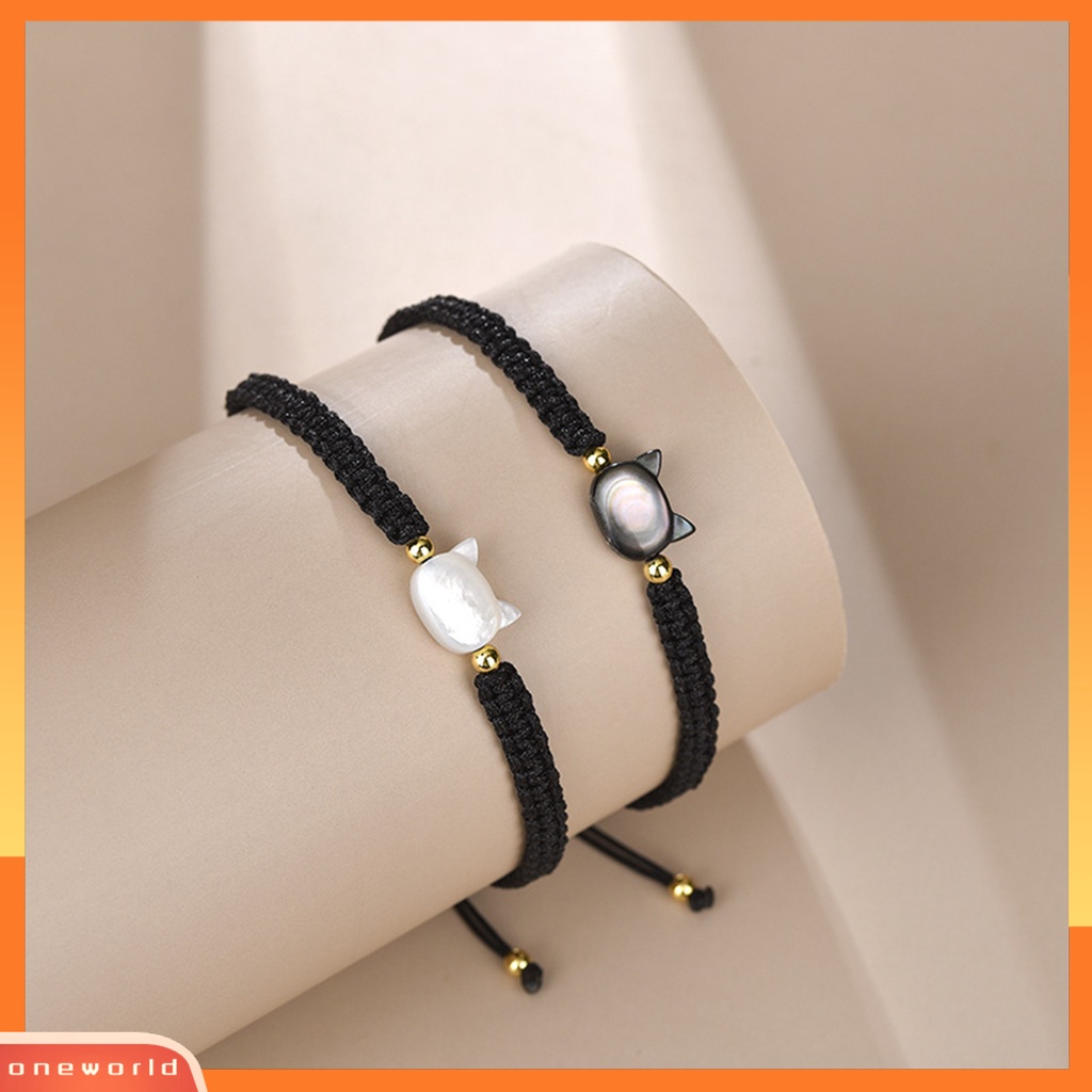 [EONE] Gelang Couple Kepribadian Handmade Beads Adjustable Mewah Hitam Kucing Shell Tangan Braided Bracelet Perhiasan Aksesori