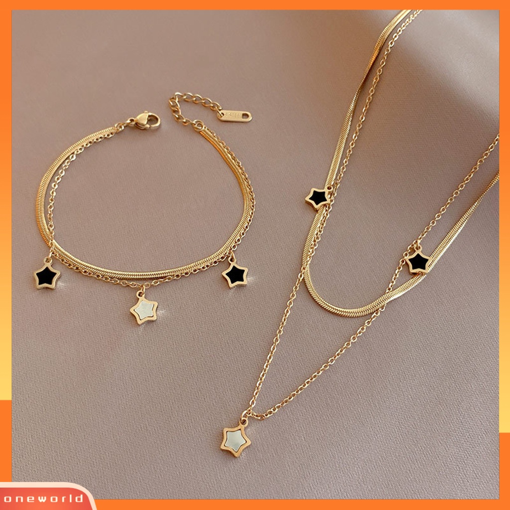 [EONE] Wanita Kalung Double-layer Hypoallergenic Elegan Anti-Oksidasi High Gloss Fashion Perhiasan Berlapis Emas Bintang Pedant Rantai Kalung Gelang Untuk Pacaran